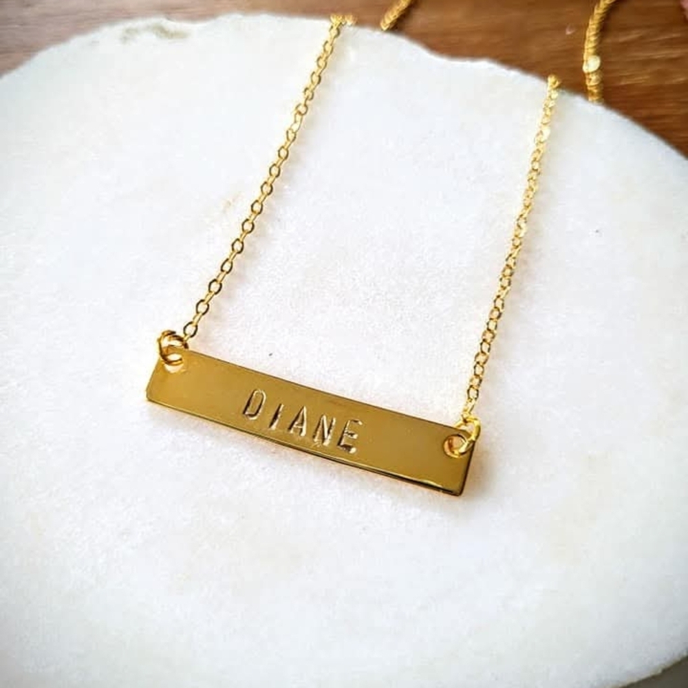 Handstamped 16k Gold Bar Necklace
